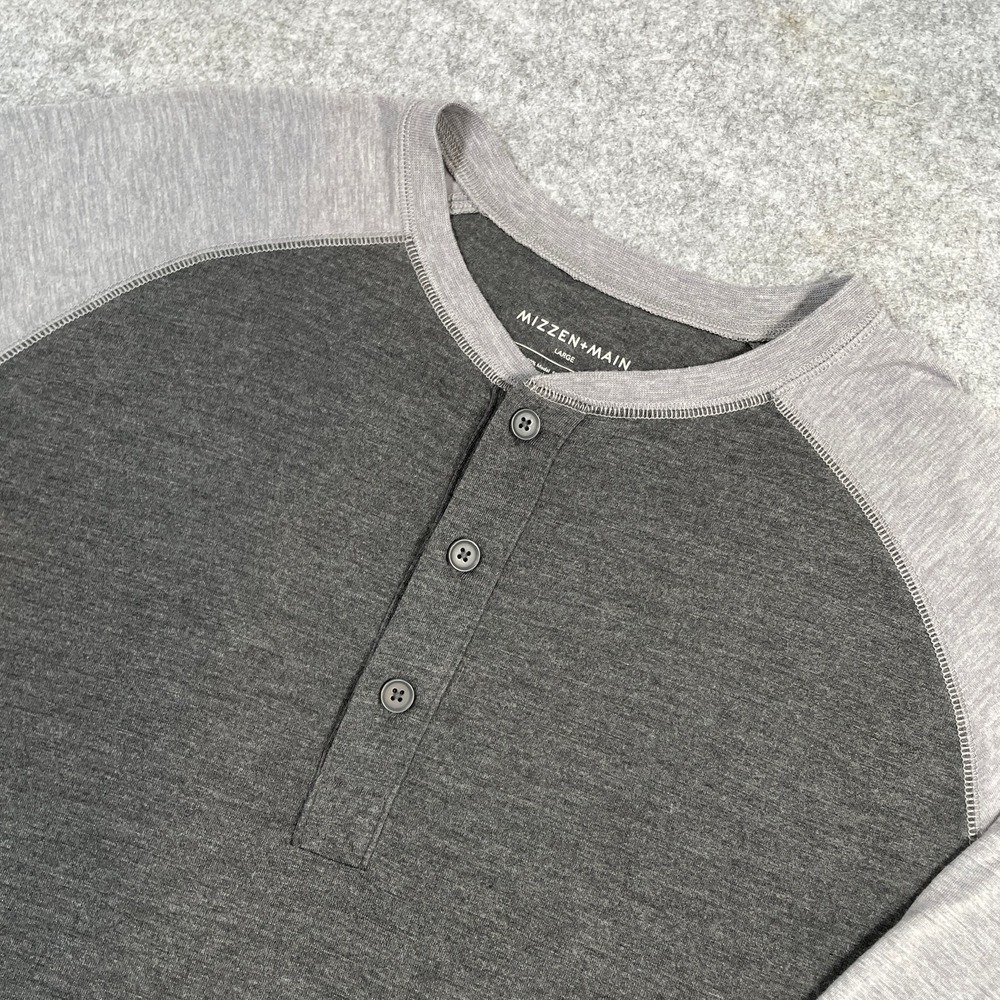 Mizzen+Main Mens Henley Shirt Large Gray Raglan Long Sleeve Two-Tone Performance